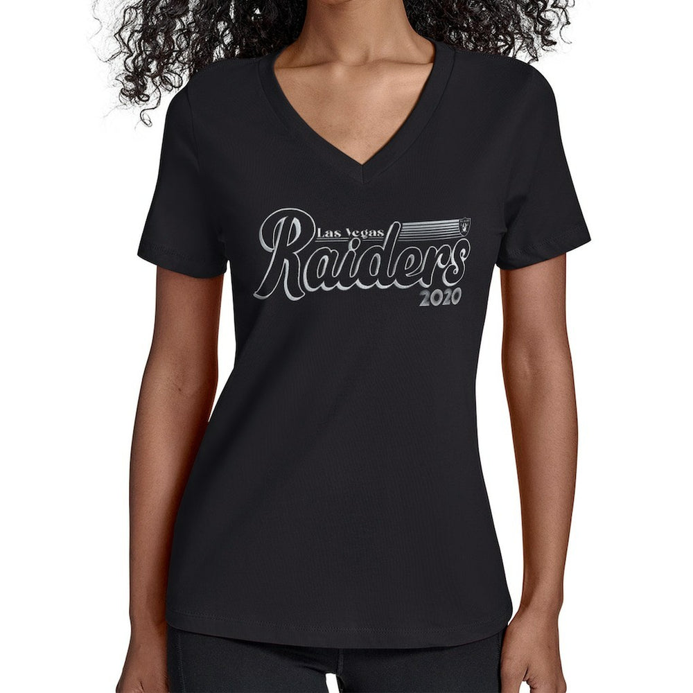 NFL Las Vegas Raiders Starter Women's Groovy Script V-Neck T-Shirt