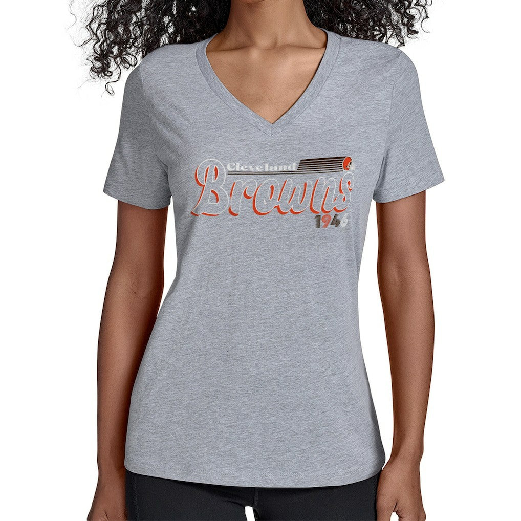 NFL Cleveland Browns Starter Women's Groovy Script V-Neck T-Shirt
