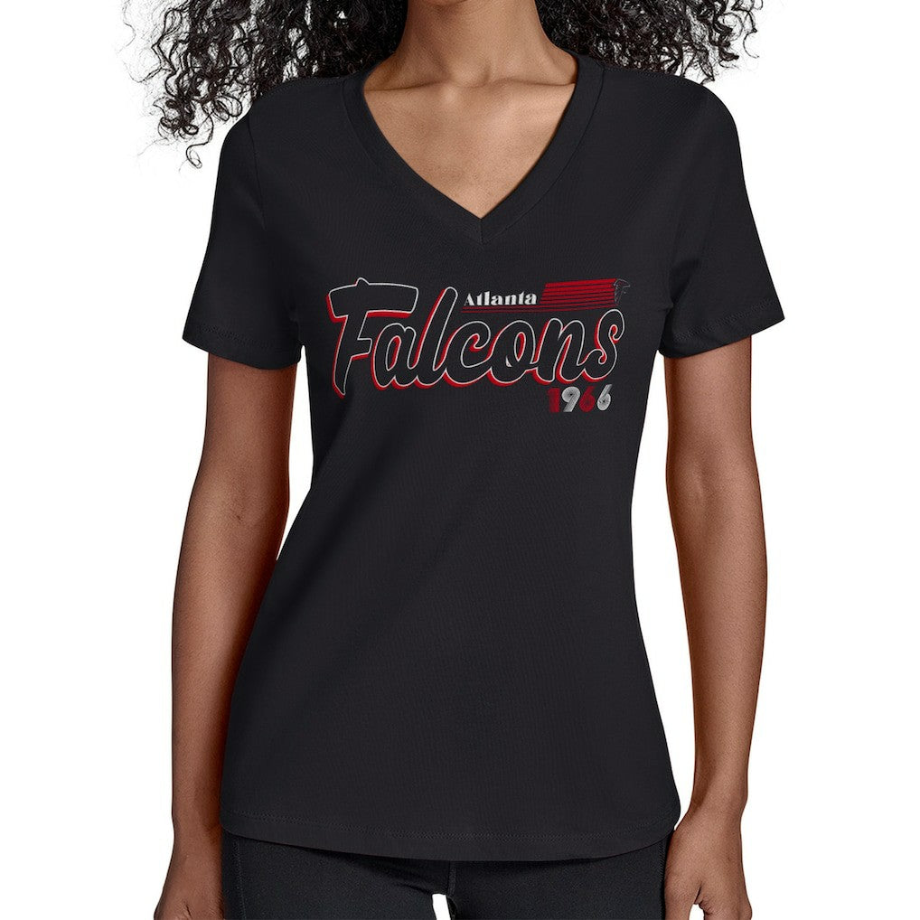 NFL Atlanta Falcons Starter Women's Groovy Script V-Neck T-Shirt