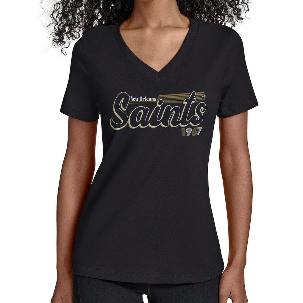 NFL New Orleans Saints Starter Women's Groovy Script V-Neck T-Shirt