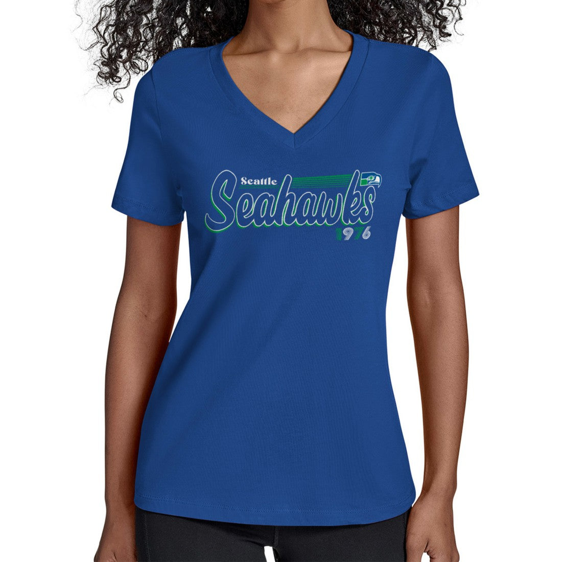 NFL Seattle Seahawks Starter Women's Throwback Groovy Script V-Neck T-Shirt