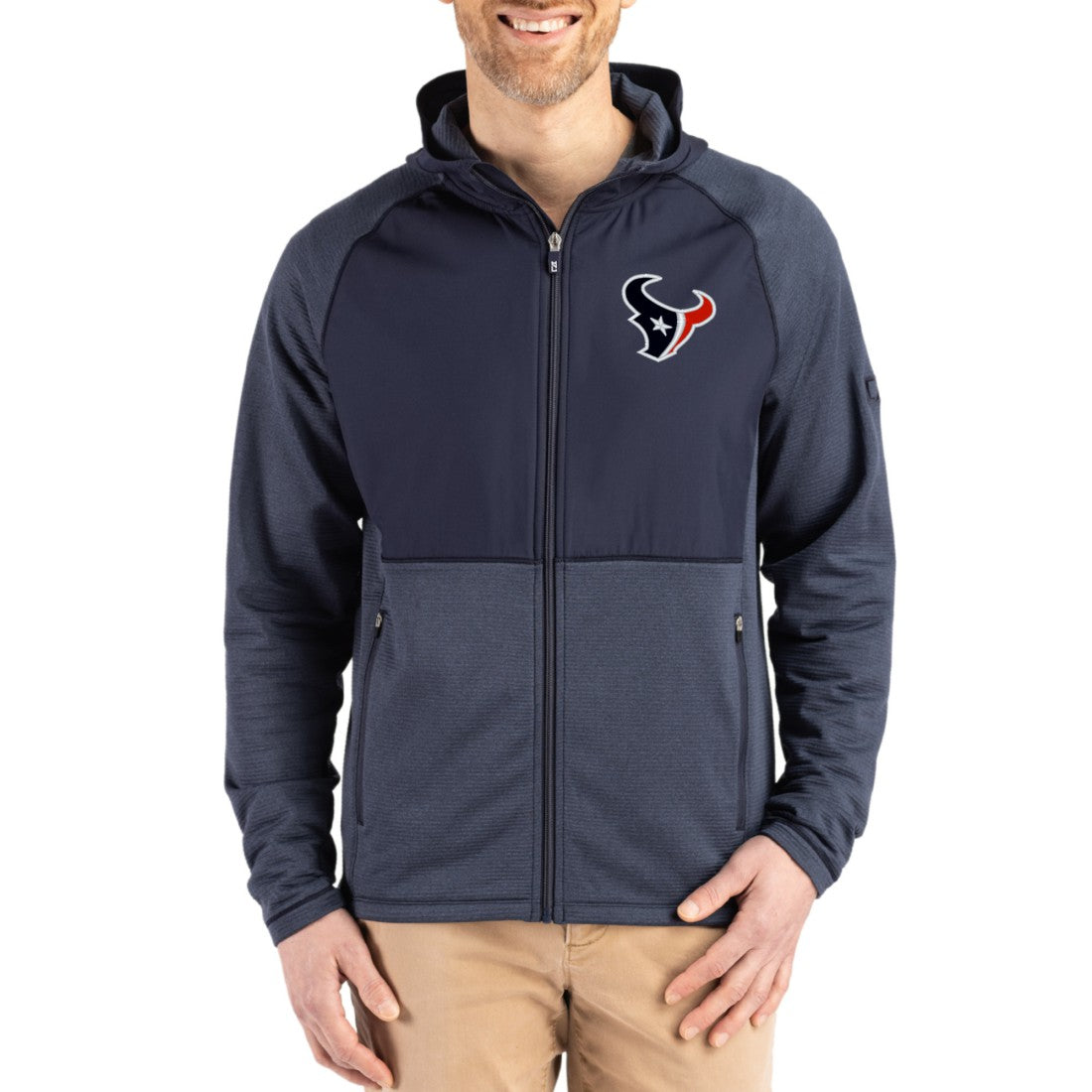 NFL Houston Texans Cutter & Buck Peshastin Eco Fleece Recycled Raglan Full-Zip Tri-Blend Hybrid Jacket