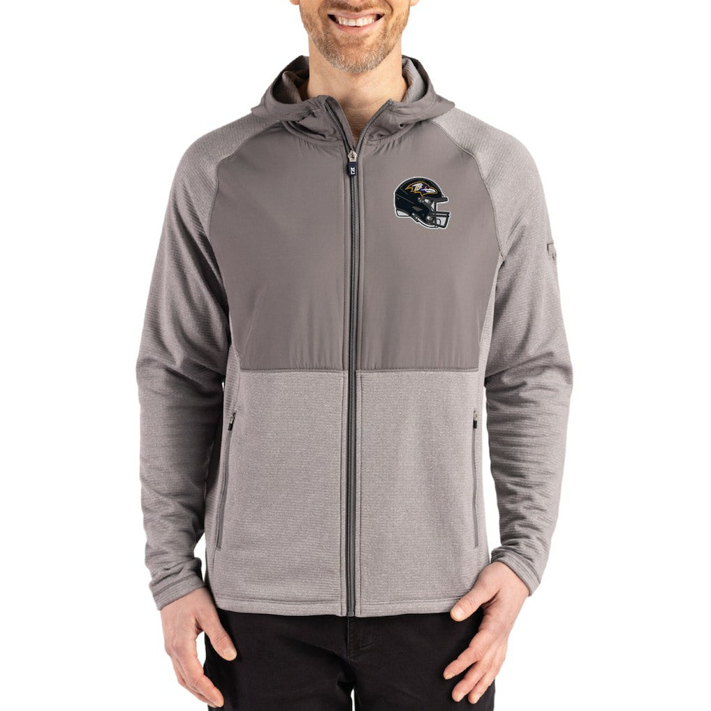 NFL Baltimore Ravens Cutter & Buck Peshastin Eco Fleece Recycled Raglan Full-Zip Tri-Blend Hybrid Jacket