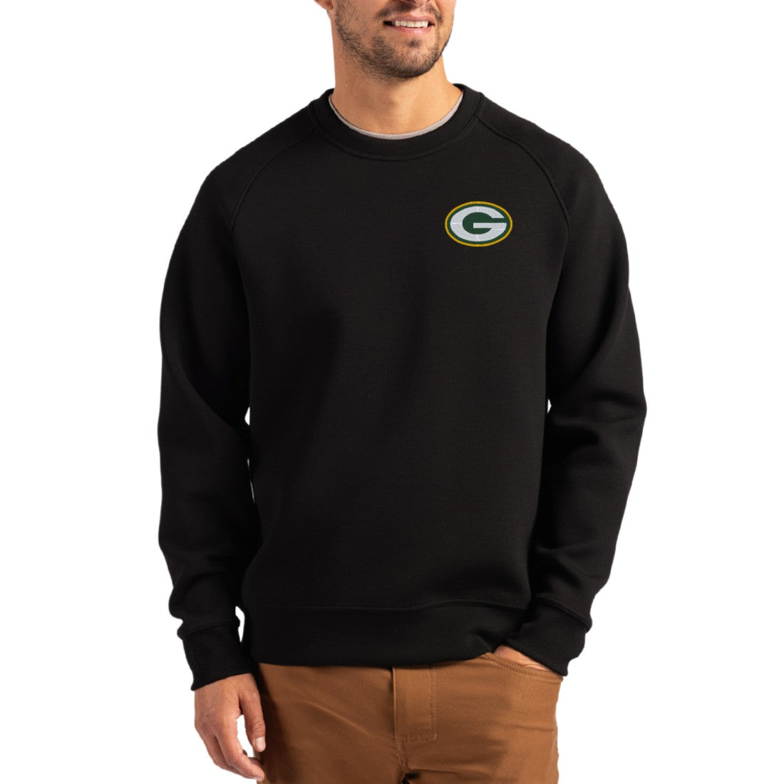 NFL Green Bay Packers Cutter & Buck Primary Logo Roam Recycled Raglan Pullover Sweatshirt