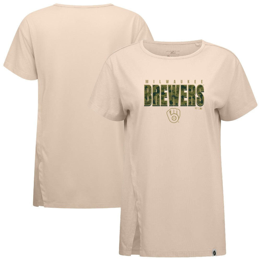 Milwaukee Brewers Levelwear Women's Influx Protect W T-Shirt - Khaki