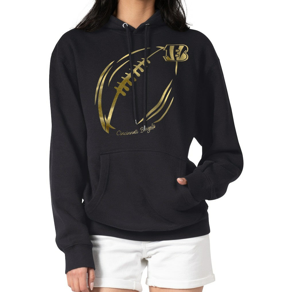 NFL Cincinnati Bengals G-III 4Her by Carl Banks Women's Metallic Print Football Sketch Fleece Pullover Hoodie