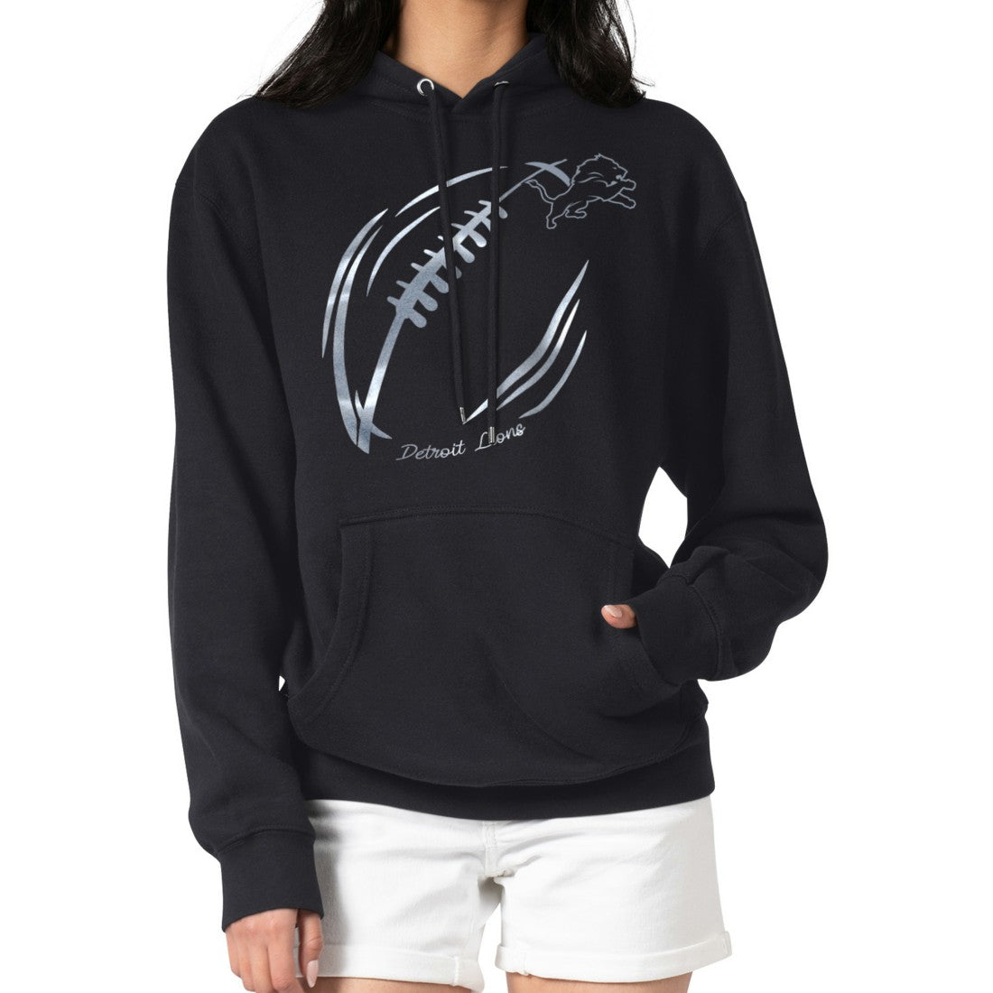 NFL Detroit Lions G-III 4Her by Carl Banks Women's Metallic Print Football Sketch Fleece Pullover Hoodie