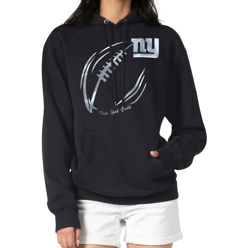 NFL New York Giants G-III 4Her by Carl Banks Women's Metallic Print Football Sketch Fleece Pullover Hoodie