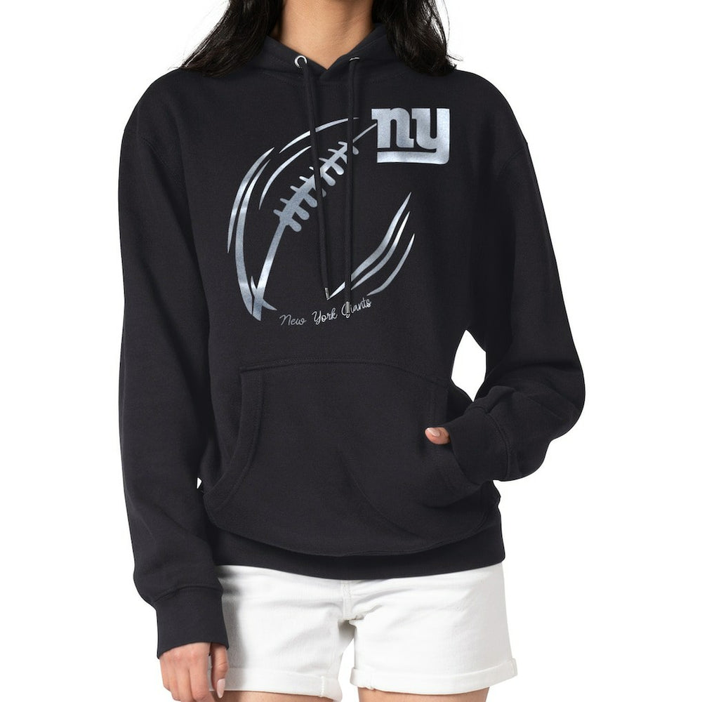 NFL New York Giants G-III 4Her by Carl Banks Women's Metallic Print Football Sketch Fleece Pullover Hoodie