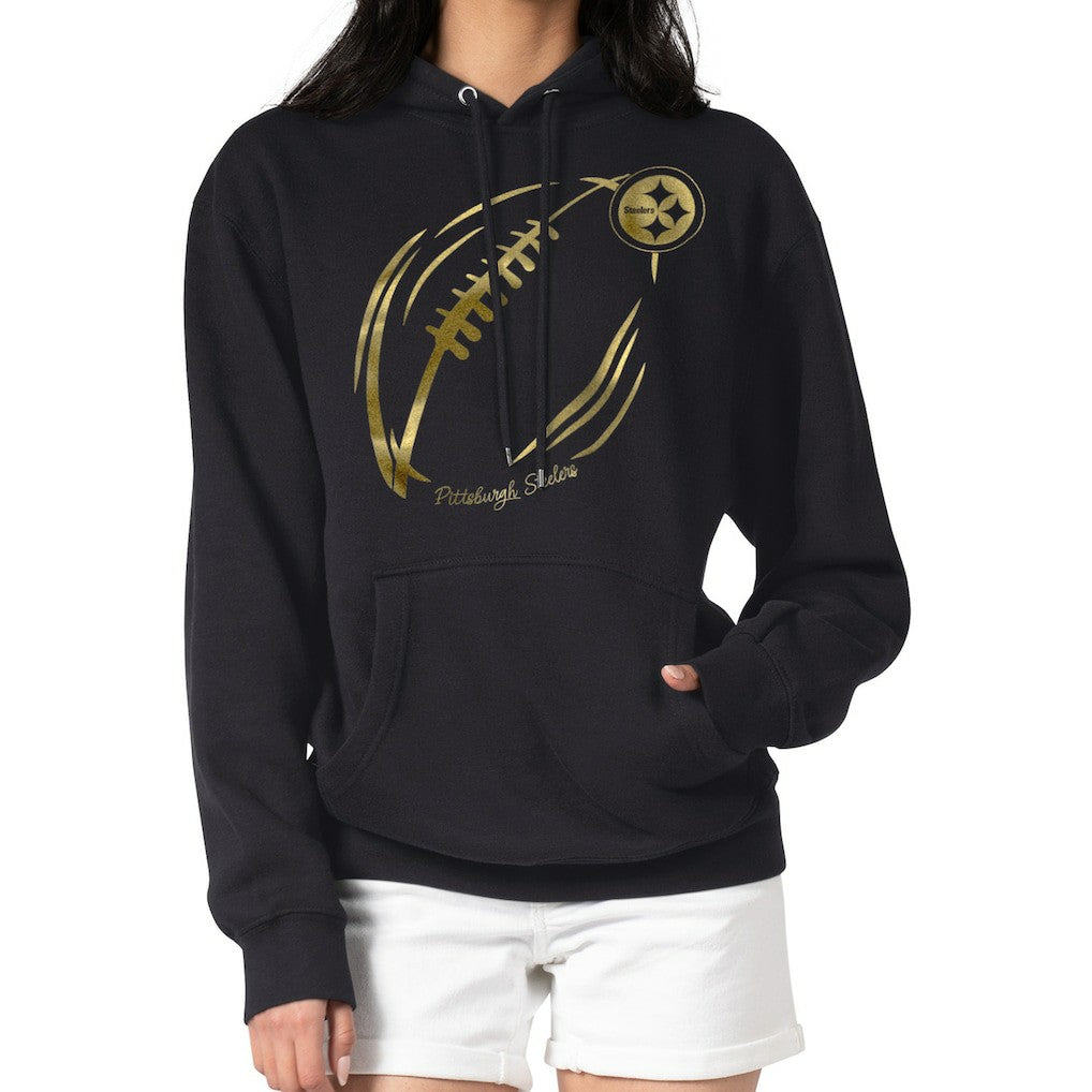 NFL Pittsburgh Steelers G-III 4Her by Carl Banks Women's Metallic Print Football Sketch Fleece Pullover Hoodie