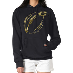 NFL Green Bay Packers G-III 4Her by Carl Banks Women's Metallic Print Football Sketch Fleece Pullover Hoodie