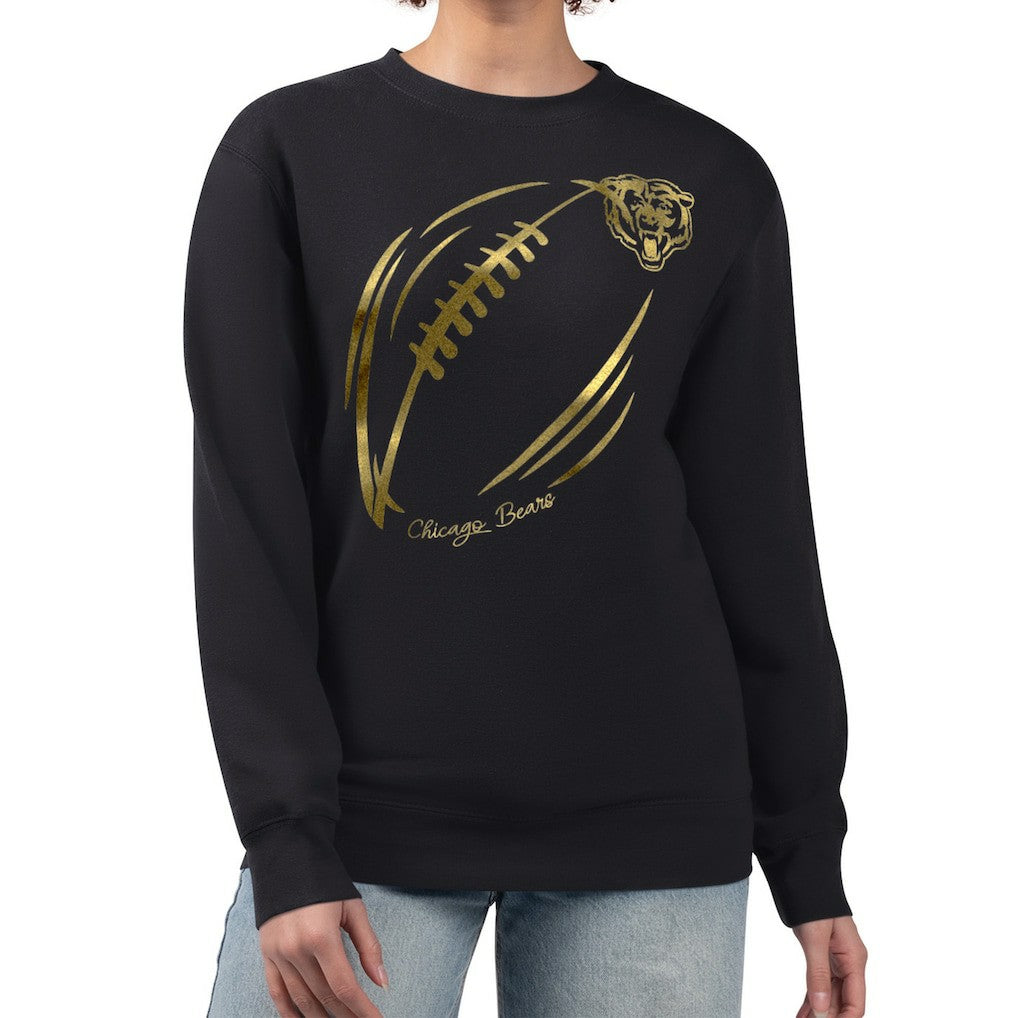 NFL Chicago Bears G-III 4Her by Carl Banks Women's Metallic Print Football Sketch Fleece Crewneck Sweatshirt