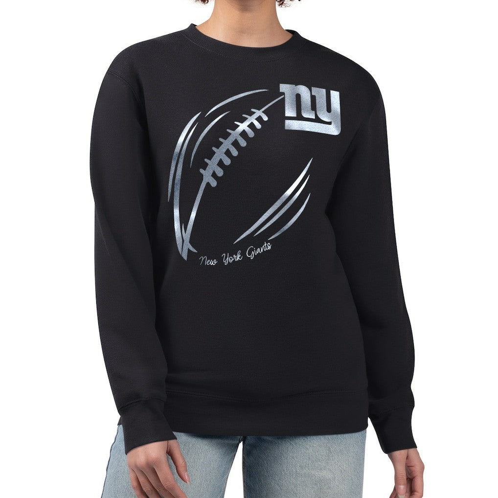 NFL New York Giants G-III 4Her by Carl Banks Women's Metallic Print Football Sketch Fleece Crewneck Sweatshirt