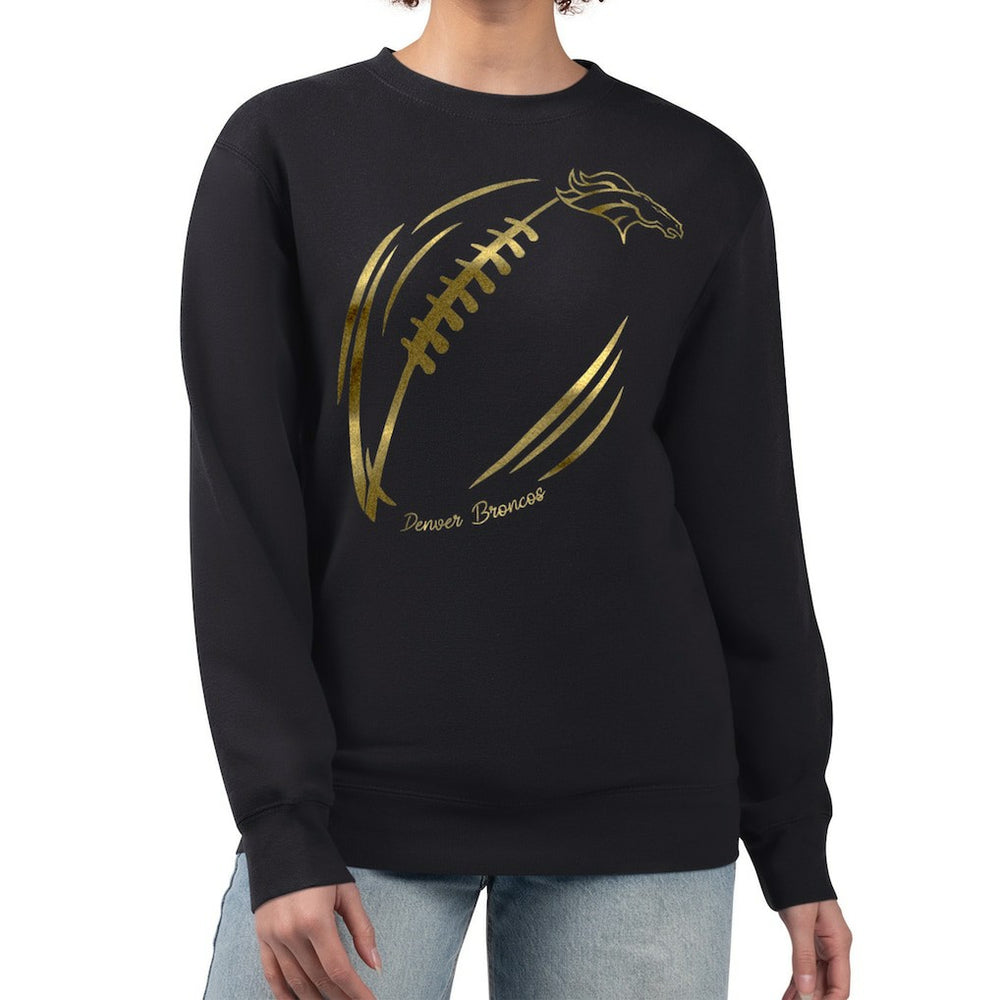 NFL Denver Broncos G-III 4Her by Carl Banks Women's Metallic Print Football Sketch Fleece Crewneck Sweatshirt