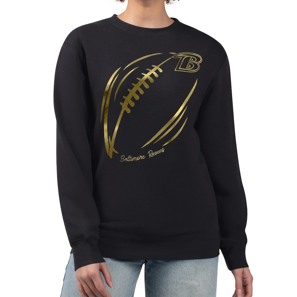 NFL Baltimore Ravens G-III 4Her by Carl Banks Women's Metallic Print Football Sketch Fleece Crewneck Sweatshirt