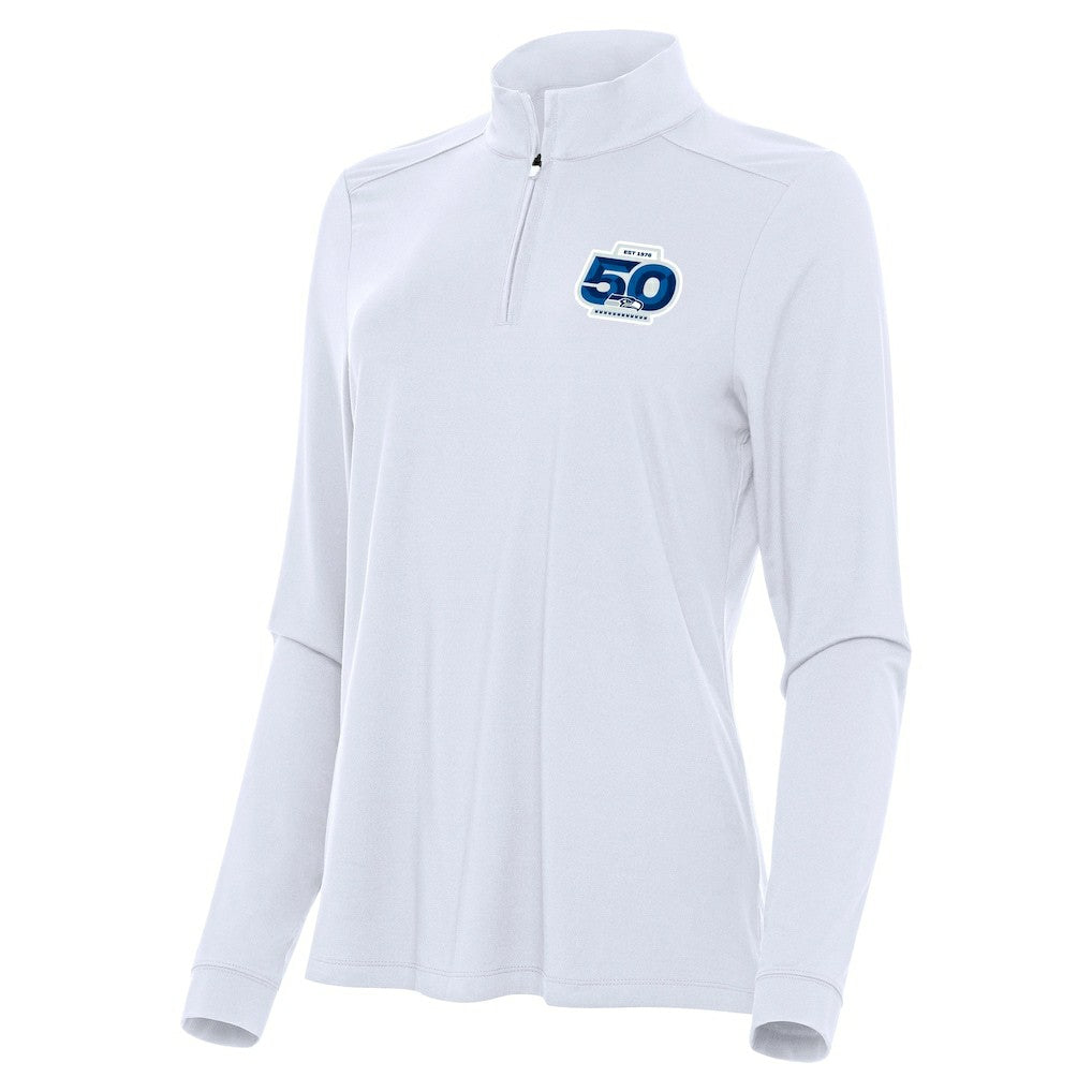 NFL Seattle Seahawks Antigua Women's 50th Season Intent Quarter-Zip Pullover