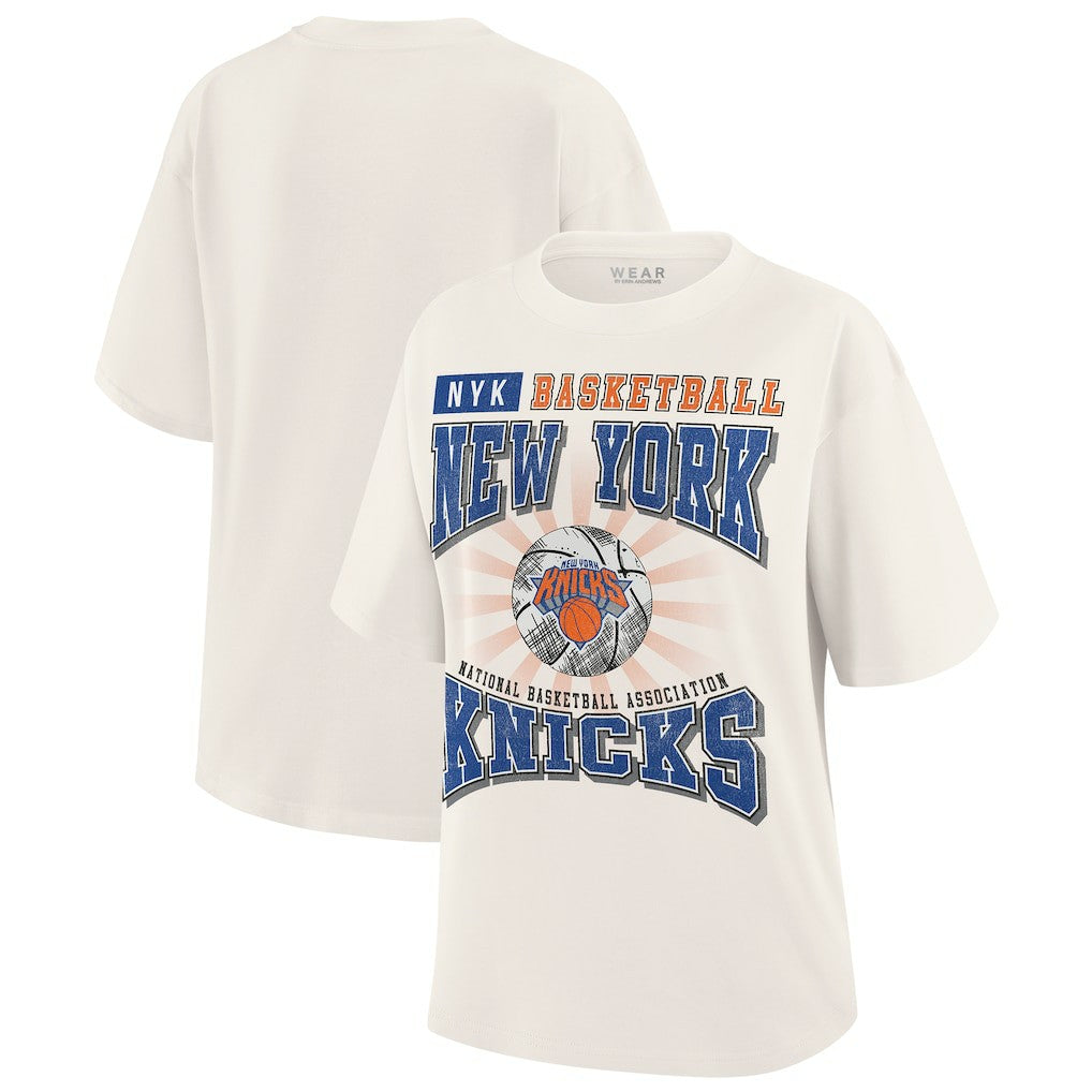 New York Knicks WEAR by Erin Andrews Women's Ball Boyfriend T-Shirt - Cream outlet