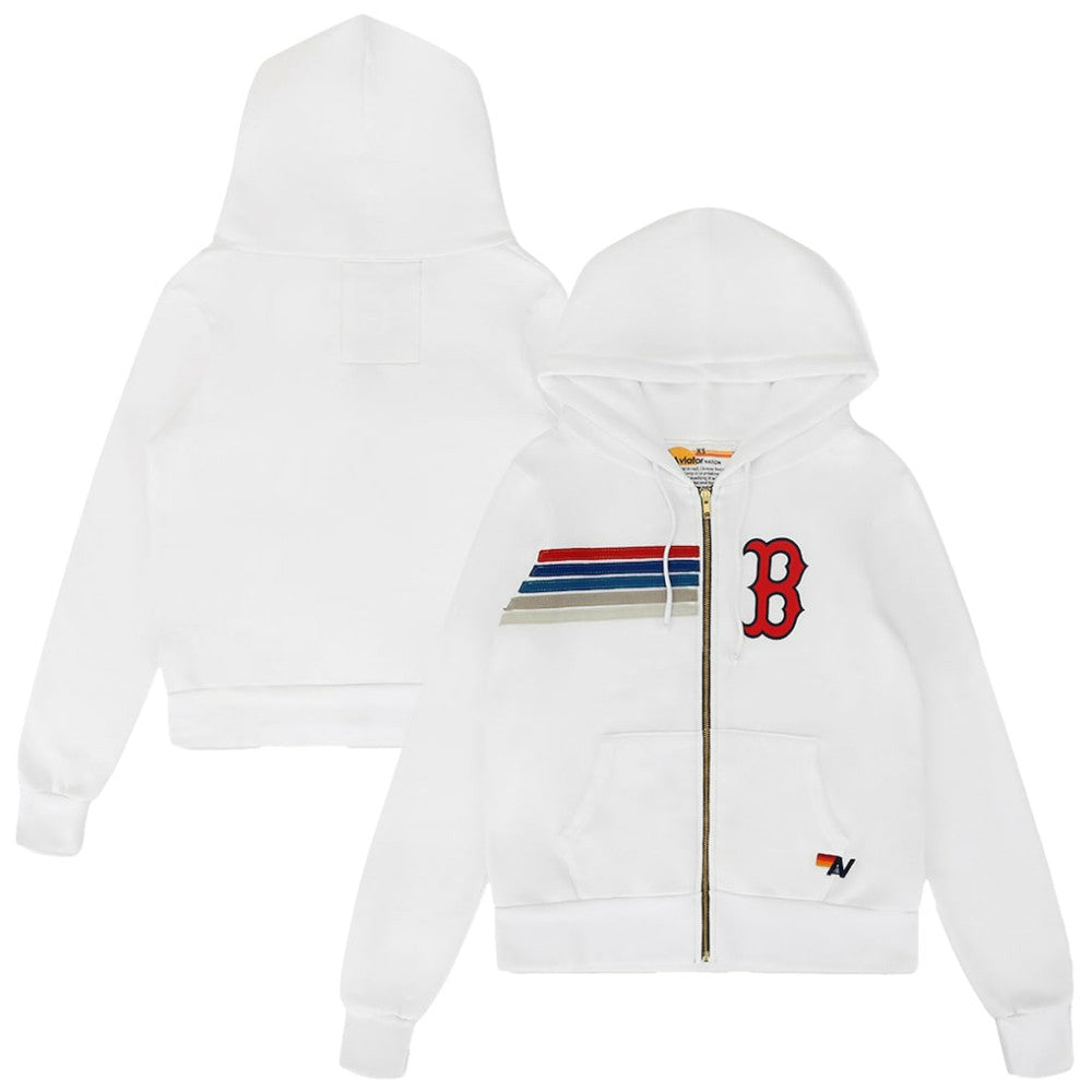 Boston Red Sox Aviator Nation x MLB Unisex Five-Stripe Tri-Blend Full-Zip Hoodie - White