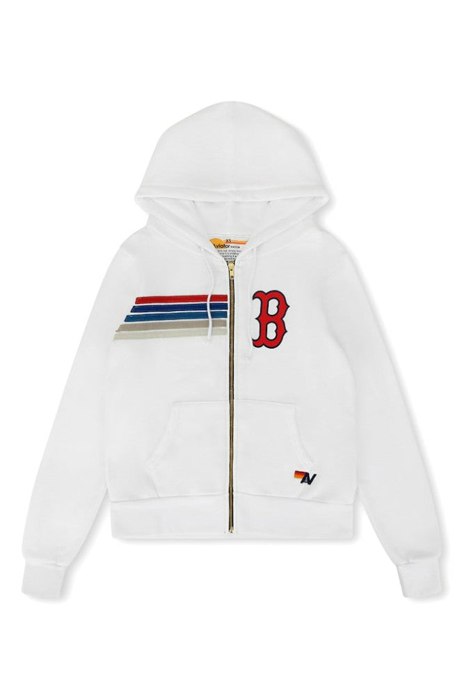 Boston Red Sox Aviator Nation x MLB Unisex Five-Stripe Tri-Blend Full-Zip Hoodie - White