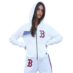 Boston Red Sox Aviator Nation x MLB Unisex Five-Stripe Tri-Blend Full-Zip Hoodie - White