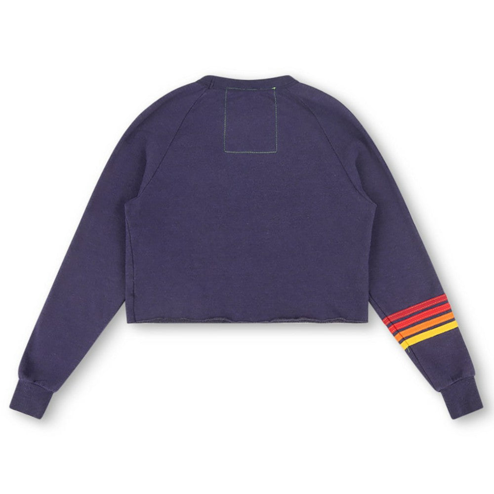 Texas Rangers Aviator Nation x MLB Women's Rugby Stitch Cropped Tri-Blend Pullover Sweatshirt - Navy