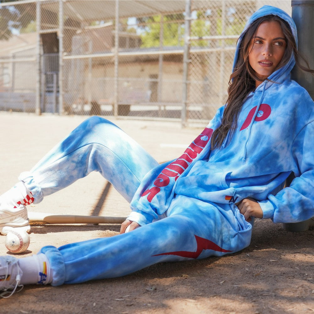 Philadelphia Phillies Aviator Nation x MLB Unisex Tie-Dye Tri-Blend Pullover Hoodie - Light Blue