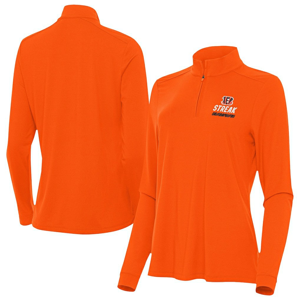 NFL Cincinnati Bengals Antigua Women's Streak Intent Quarter-Zip Sweatshirt