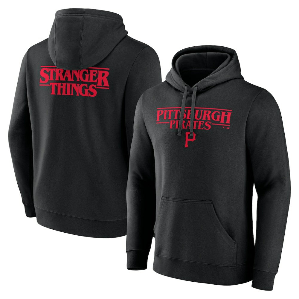 Pittsburgh Pirates Stranger Things Logo Lockup Pullover Hoodie - Black
