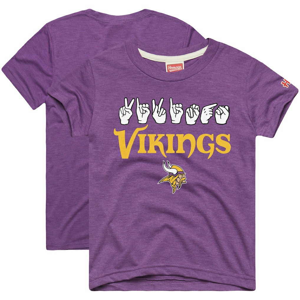 NFL Minnesota Vikings Homage Youth Love Sign x ASL 2.0 Tri-Blend T-Shirt