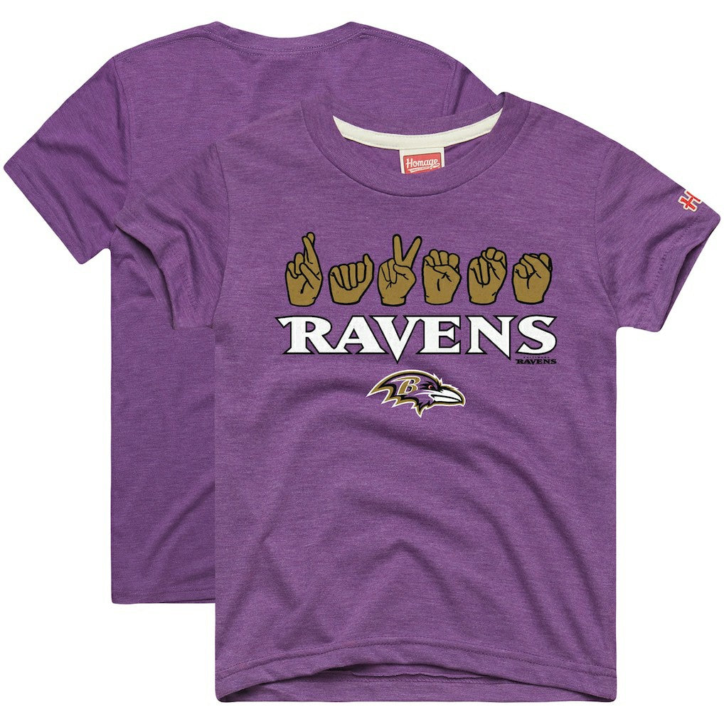 NFL Baltimore Ravens Homage Youth Love Sign x ASL 2.0 Tri-Blend T-Shirt