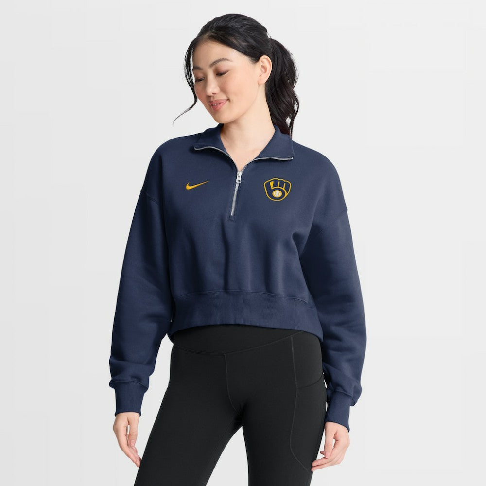 Milwaukee Brewers Women's Primetime Phoenix Fleece Half-Zip Sweatshirt - Navy | Nike