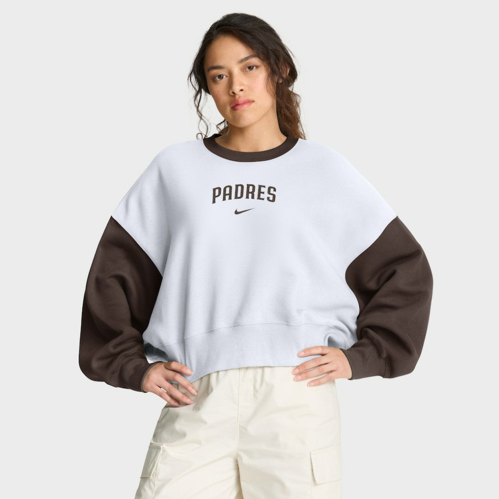San Diego Padres Women's Oversized High Hip Fleece Sweatshirt - White/Brown | Nike