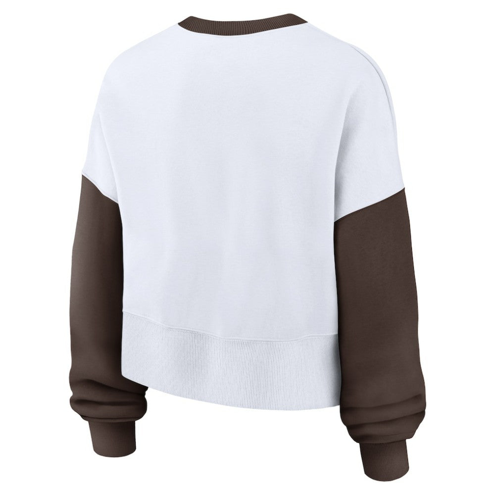 San Diego Padres Women's Oversized High Hip Fleece Sweatshirt - White/Brown | Nike