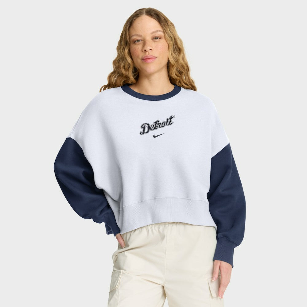 Detroit Tigers Women's Oversized High Hip Fleece Sweatshirt - White/Navy | Nike