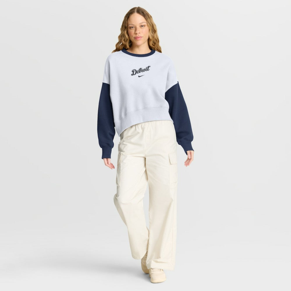 Detroit Tigers Women's Oversized High Hip Fleece Sweatshirt - White/Navy | Nike