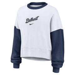 Detroit Tigers Women's Oversized High Hip Fleece Sweatshirt - White/Navy | Nike