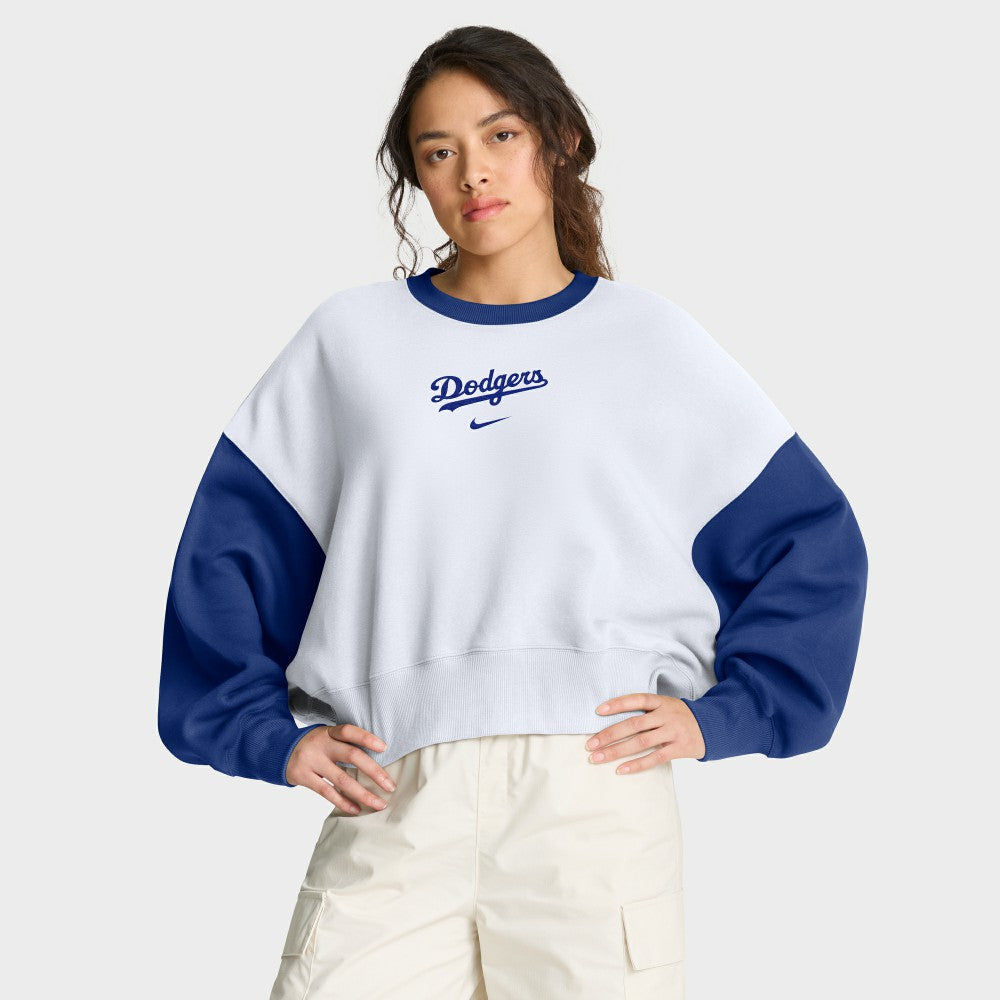Los Angeles Dodgers Women's Oversized High Hip Fleece Sweatshirt - White/Royal | Nike