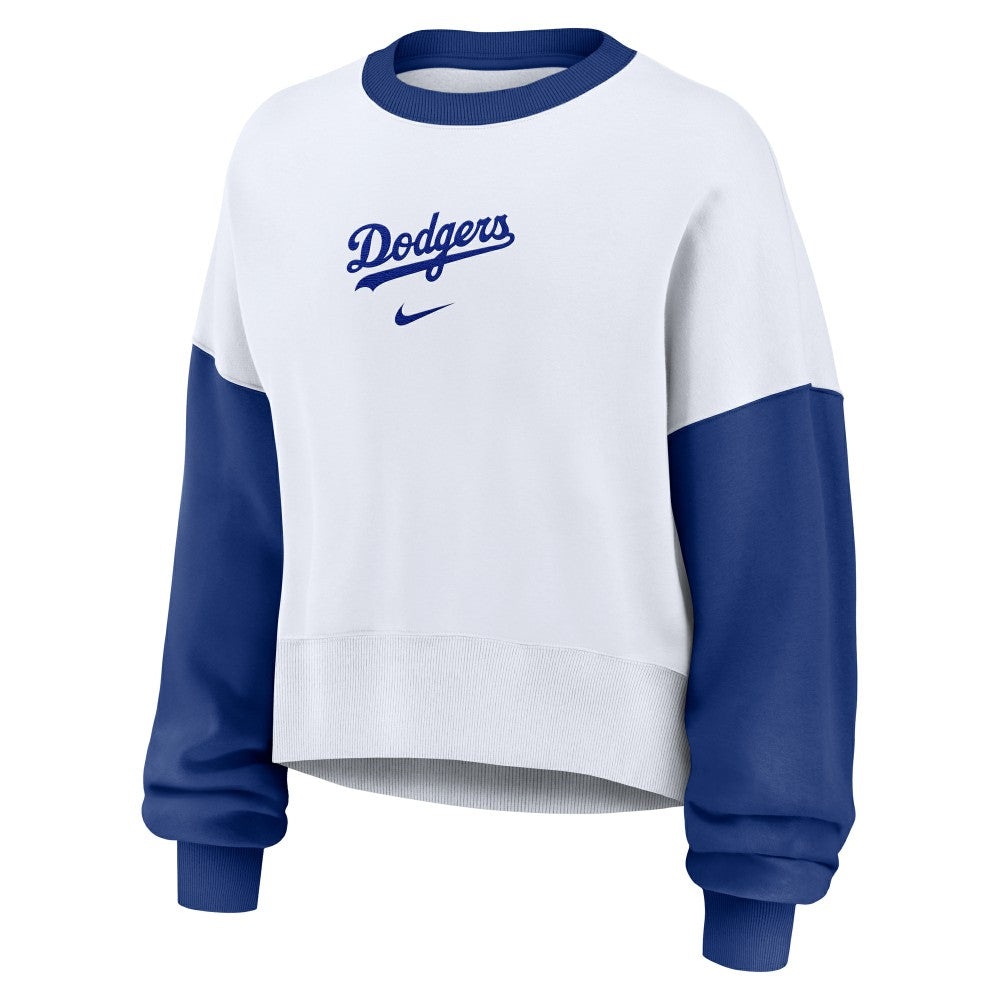 Los Angeles Dodgers Women's Oversized High Hip Fleece Sweatshirt - White/Royal | Nike