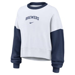 Milwaukee Brewers Women's Oversized High Hip Fleece Sweatshirt - White/Navy | Nike