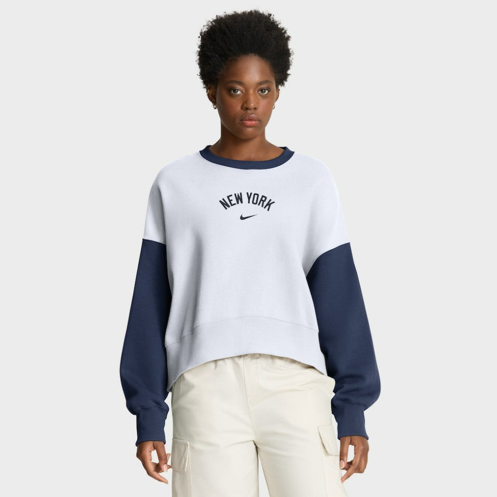 New York Yankees Women's Oversized High Hip Fleece Sweatshirt - White/Navy | Nike