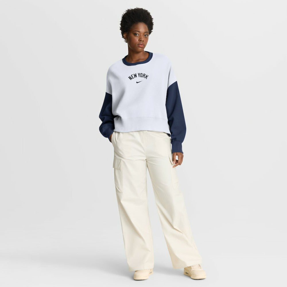 New York Yankees Women's Oversized High Hip Fleece Sweatshirt - White/Navy | Nike