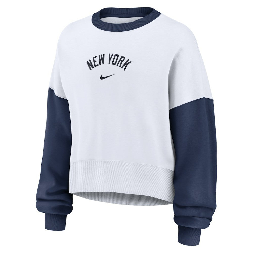 New York Yankees Women's Oversized High Hip Fleece Sweatshirt - White/Navy | Nike