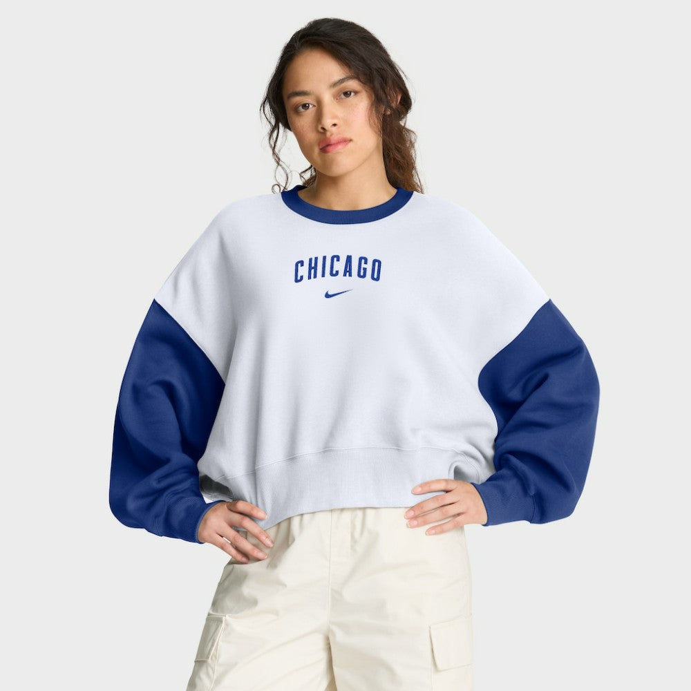 Chicago Cubs Women's Oversized High Hip Fleece Sweatshirt - White/Royal | Nike