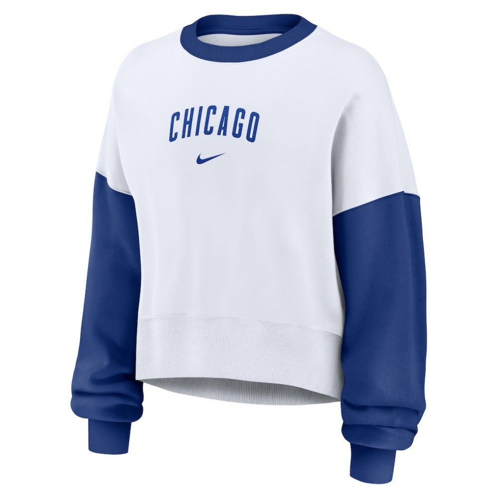 Chicago Cubs Women's Oversized High Hip Fleece Sweatshirt - White/Royal | Nike