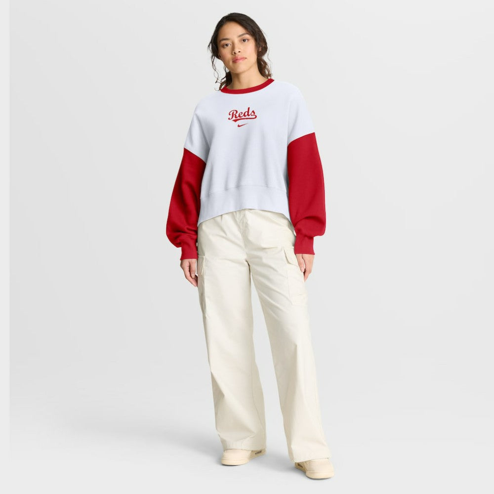 Cincinnati Reds Women's Oversized High Hip Fleece Sweatshirt - White/Red | Nike