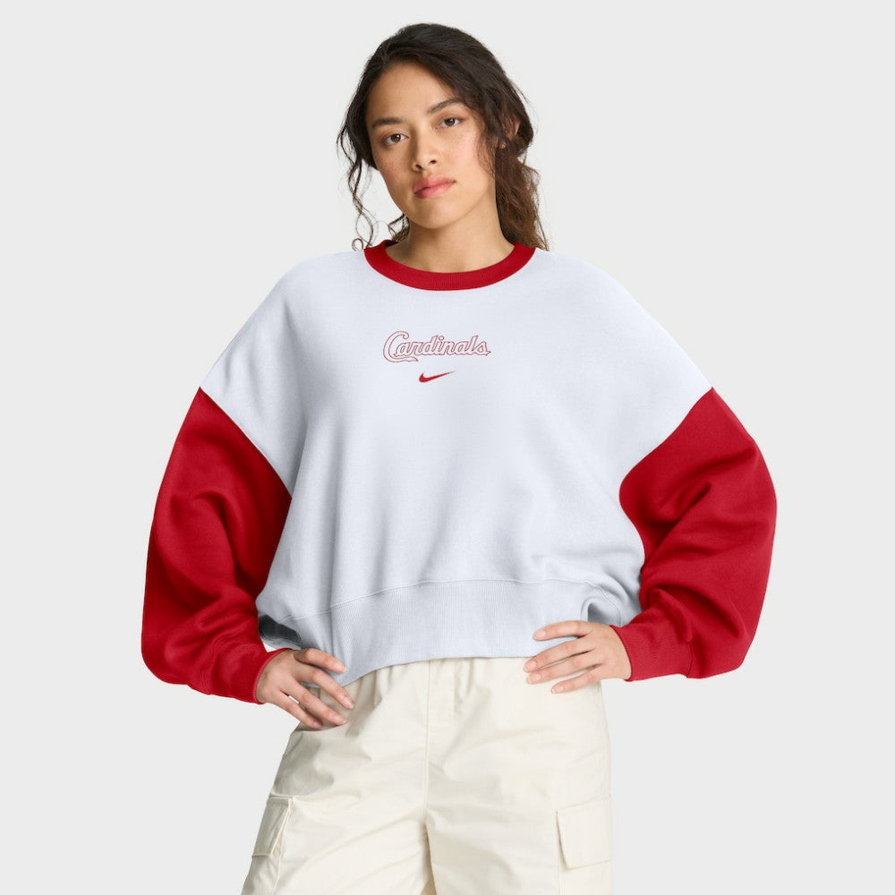 St. Louis Cardinals Women's Oversized High Hip Fleece Sweatshirt - White/Red | Nike