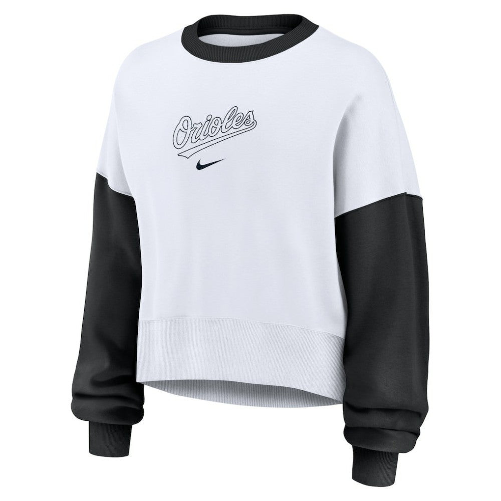 Baltimore Orioles Women's Oversized High Hip Fleece Sweatshirt - White/Black | Nike