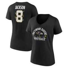 NFL Baltimore Ravens Lamar Jackson  Women's Floral Name & Number V-Neck T-Shirt
