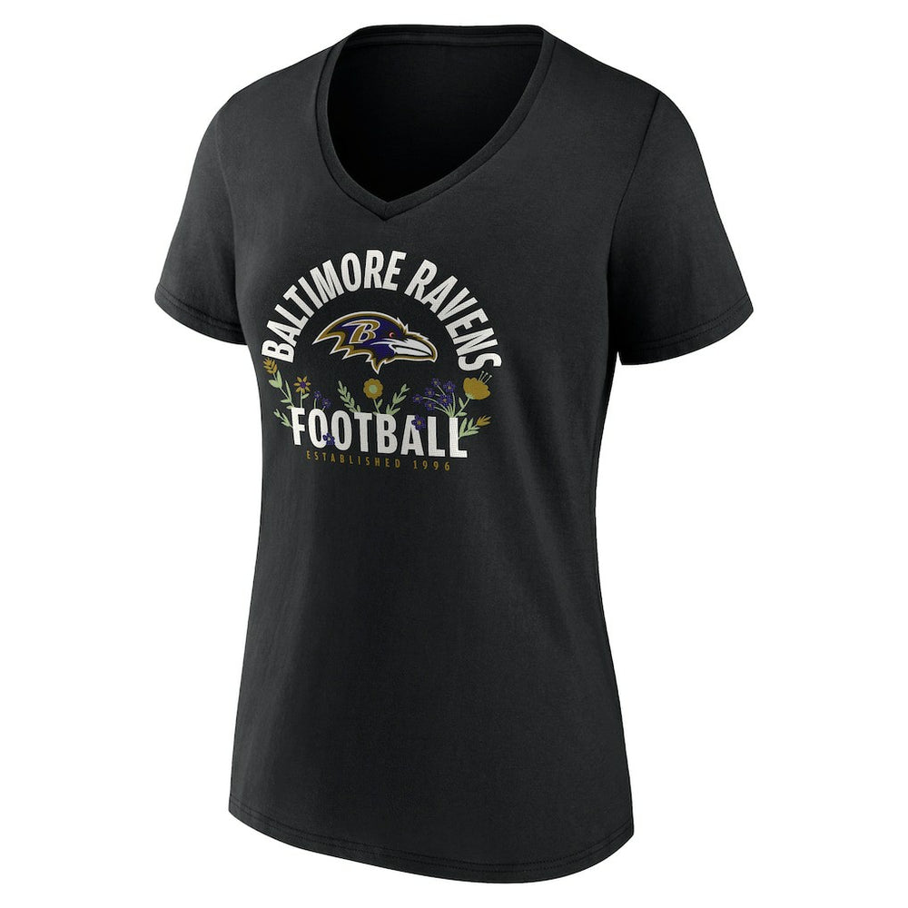 NFL Baltimore Ravens Lamar Jackson  Women's Floral Name & Number V-Neck T-Shirt