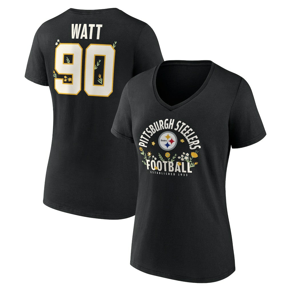 NFL Pittsburgh Steelers T.J. Watt  Women's Floral Name & Number V-Neck T-Shirt